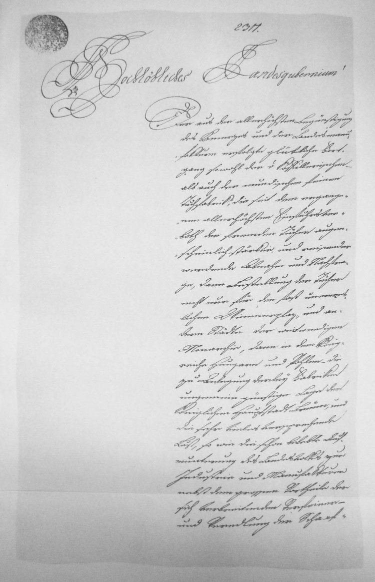 Žádost o tovární oprávnění Johanna Heinricha Offermanna, 1786 (reprofoto: K. k. Priv. Militär- und Feintuchfabrik J. H. Offermann in Brünn)